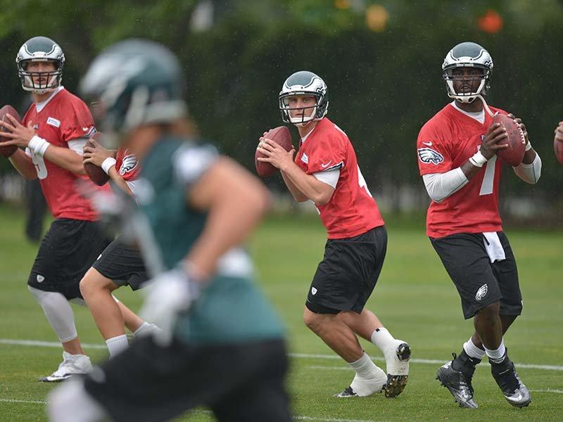 Jason Peters and Kenny Phillips Miss Rain Soaked Eagles Practice